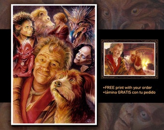 The Storyteller tales print- The Storyteller tales watercolour painting - Tales of the storyteller and his dog