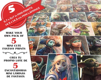 Mini prints art - fantasy art - square art print set of 5