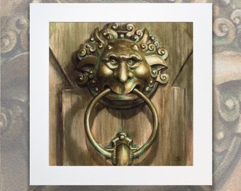 knocker art print - right knocker labyrinth watercolor print - labyrinth knocker artwork