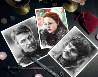 Set of 3 GOT art prints -baelish-sansa-ramsay- game of thrones inspired illustrations