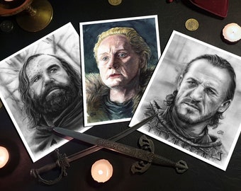 Set of 3 GOT art prints -thehound-brienne-bronn- game of thrones inspired illustrations