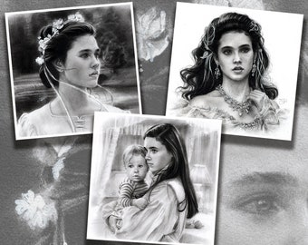 Lámina Sarah Laberinto - Sarah labyrinth dibujo carboncillo - conjunto ilustraciones Dentro del Laberinto