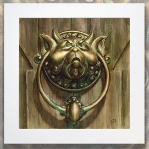 knocker art print - Left knocker labyrinth watercolor print - labyrinth knocker artwork