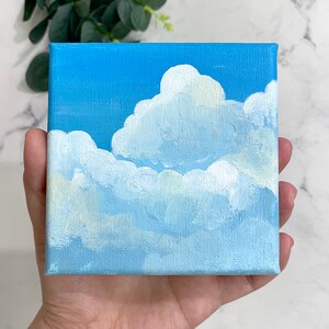 Small Blue Sky White Cloud Painting on Canvas | Mini Original Acrylic Painting |  Studio Ghibli Inspired