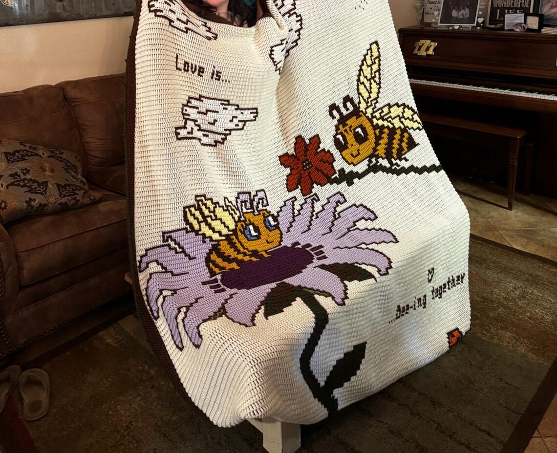 Bee-ing Together~ Mosaic Overlay Crochet Bee Blanket '"digital Pattern ...