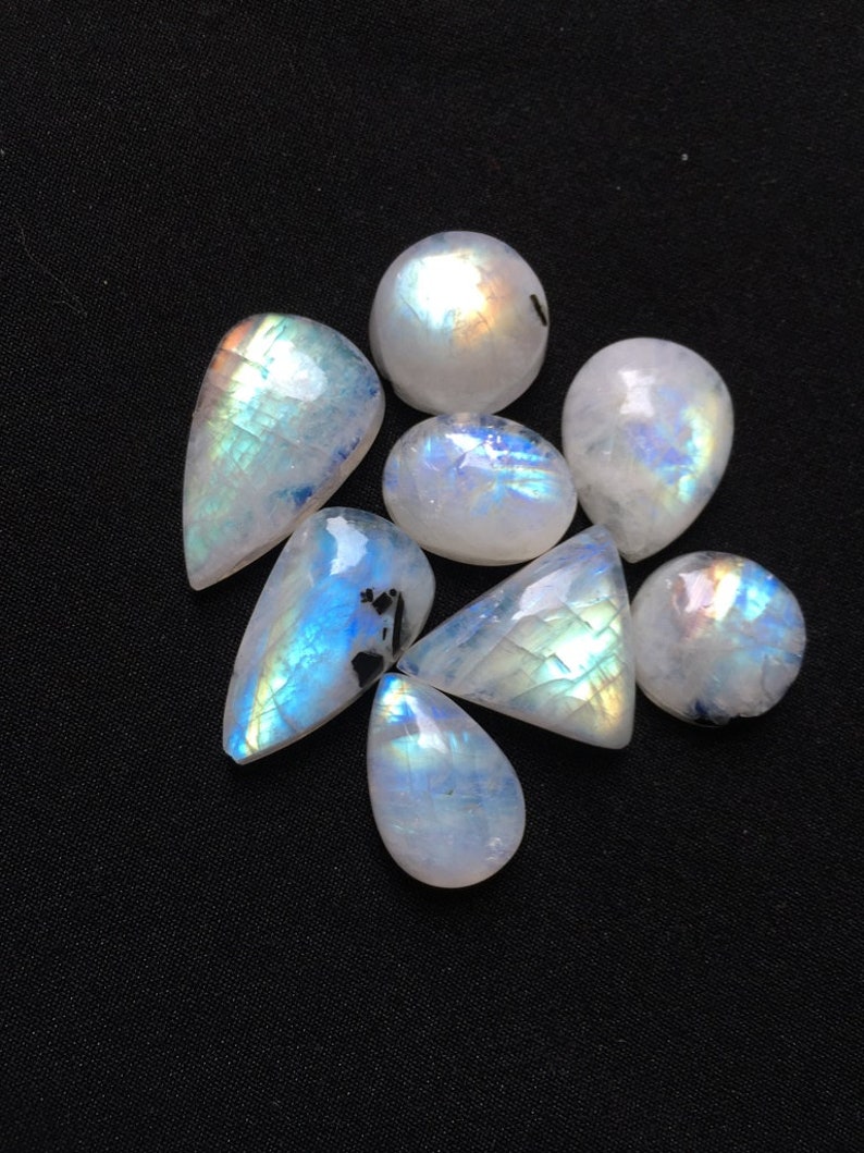 Rainbow Moonstone Cabochon 8 Pieces Size 24-15 MM Approximately