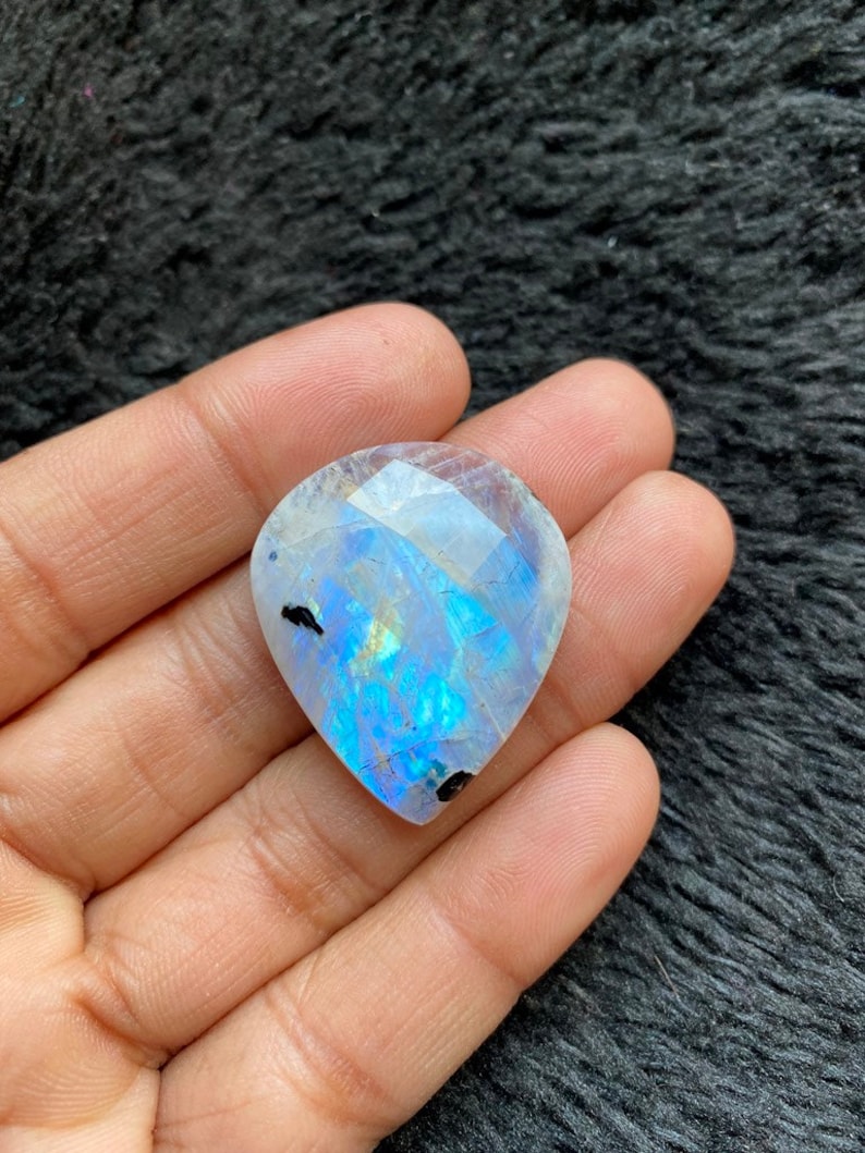 Rainbow Moonstone Faceted Cabochon 1 Piece Size 32 MM Approximately