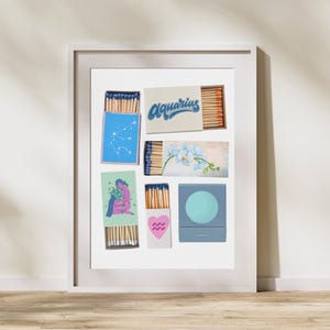 Aquarius Print | Aesthetic Aquarius Matchbox Poster | Trendy Zodiac Print | Horoscope Wall Art