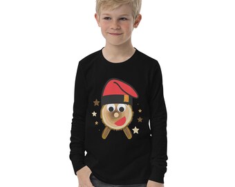 The Pooping Log, uniseks jeugdshirt met lange mouwen, zwart, Catalaanse teaser