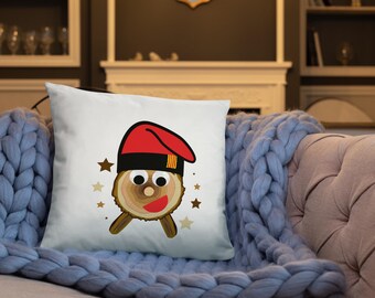 The Pooping Log Squared Pillow, met traditionele songteksten in het Catalaans