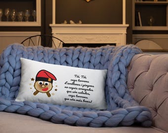 The Pooping Log rechthoekig kussen, 12 x 20, met traditionele songteksten in het Catalaans