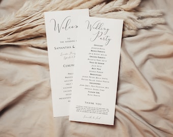 Modèle de programme de mariage élégant, cérémonie minimaliste (téléchargement instantané)