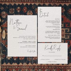 Wedding Invitation Set Template, Minimalist, Editable Template, Print Yourself, INSTANT Download, Invite, RSVP, Details Card, Corjl, NATE