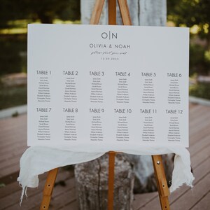 Minimalistische zitplaatsen grafieksjabloon, moderne bewerkbare instant download plattegrond, gratis demo, digitale download, trouwkaart, OLIVIA
