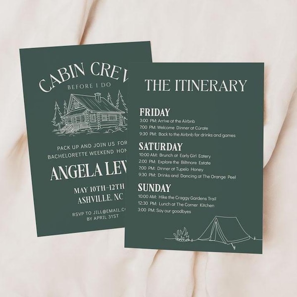 Cabin Crew Bachelorette Invitation, Winter Weekend Itinerary digital download