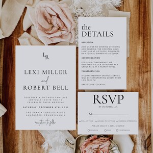 Wedding Invitation Suite Editable Template, Minimalist Wedding Invitation, INSTANT Download, RSVP, Details Card, LEXI