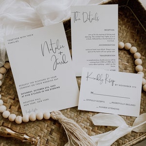 Wedding Invitation Suite Editable Template, Minimalist, Editable Template, INSTANT Download, Invite, RSVP, Details Card, Corjl, NAT