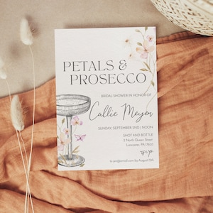 Petals and Prosecco Theme, Bridal Brunch Invitation, Wildflower Bridal Shower Invitation, Printable Template, CALLIE