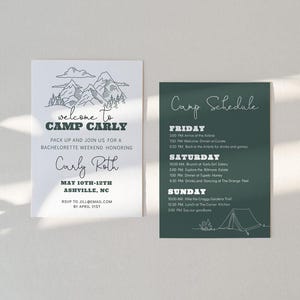 Camp Bachelorette Invitation and Itinerary, Bachelorette Weekend Invitation, Outdoor Bachelorette Weekend