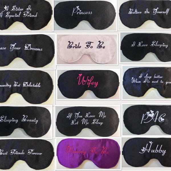 Personalized Satin Blackout Sleep Eye Mask Blindfold Hen Nights,Travel, Migraine