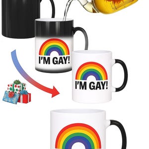 JAG ÄR HBTQ! Pride-mugg • Rolig regnbågskaffekopp, HBTQ-present • Värmeväxling och personliga alternativ