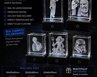 Bloque de fotos de cristal personalizado grabado con láser 3D. Regalo personalizado. Recuerdo auténtico. Grabado real. Sin IA. Perfecto para recuerdos u ocasiones especiales.