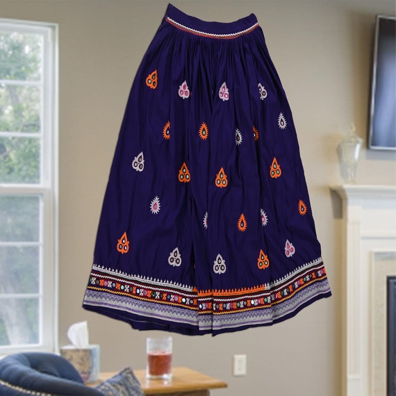 Blue Hand Embroidered Skirt, Boho Tribal Ghaghra … - image 2
