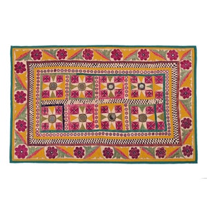 Tapestry Vintage Gujrati 40-50 year old, Silk embroidery Antique Handmade cotton wall hanging Traditional Indian Textile, Home Decor Art
