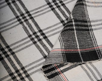 White and Black Checkered Handwoven Blanket, Vintage Cotton Reversible Handmade Khes Fall Throw, Indian Woven Couch Throw for Living Room