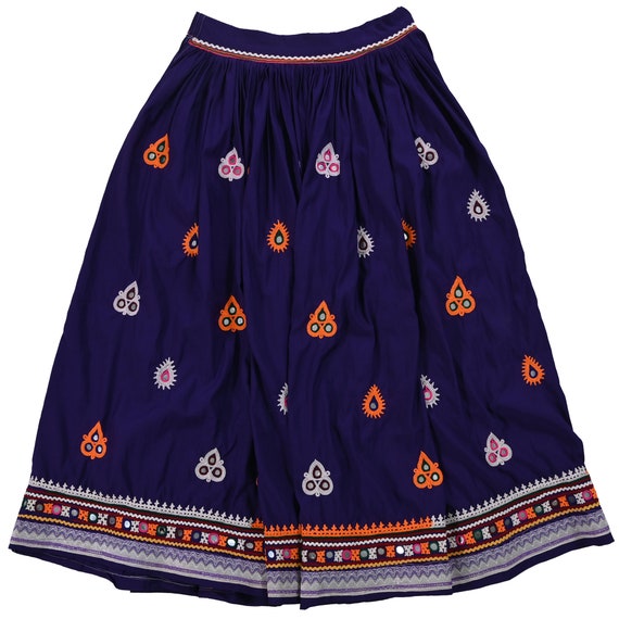 Blue Hand Embroidered Skirt, Boho Tribal Ghaghra … - image 3