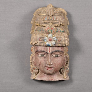 Indian Lord Karthikeyan Wall Mask Vintage Traditional Wall Hanging Mask Wooden Handmade Rustic Mask Handcrafted Wall Decor Figurine