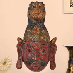 Antique, Hand carved wooden mask, Indian Hand Crafted Mask, Hand painted, wall hanging, wall decor, vintage masks, tribal cat man mask