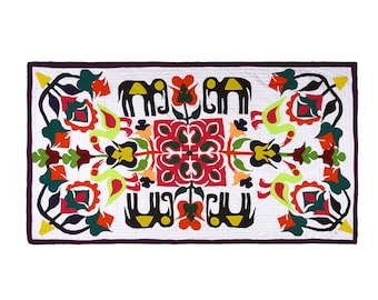 インド ハンドメイド タペストリー トラナス、インド製の手作り刺繍孔雀のタペストリードアハンガー