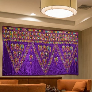 Kids room Wall hanging Cotton Textile, Gujarati Traditional Vintage textile, 40-50 Year old 7.9 x 2.3 Feet Boho banjara home decor, Tapestry