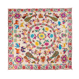Handmade Vintage Indian Cotton Wall Tapestry Traditional Gujarati Boho Embroidered Curtain Unique Home Decor Collectible Textile Art Gift
