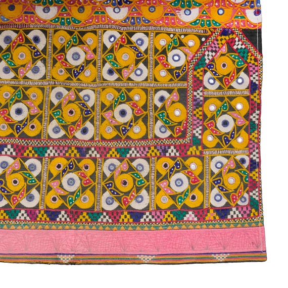 ヴィンテージハンドメイドコットン壁掛け花柄グジャラート手刺繍