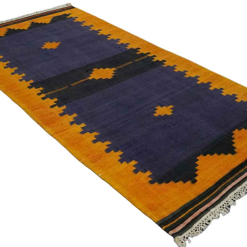Punjabi Rugs Vintage Handwoven Cotton Reversible Rugs Eco-friendly Punjabi Dhurrie ...
