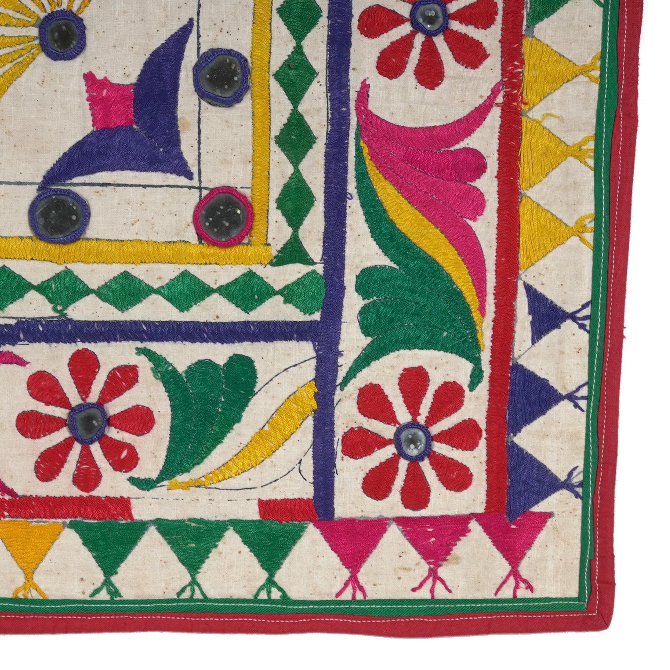 Tapisserie Murale Vintage Indienne Fusion Furnishing – Coton Brodé à La Main, 97x97cm