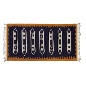 Vintage Handwoven Cotton Reversible Rugs Eco-Friendly Punjabi Dhurrie Carpet Doormat Home Décor Bohemian Tribal Indoor Rugs 3 x 7 Ft