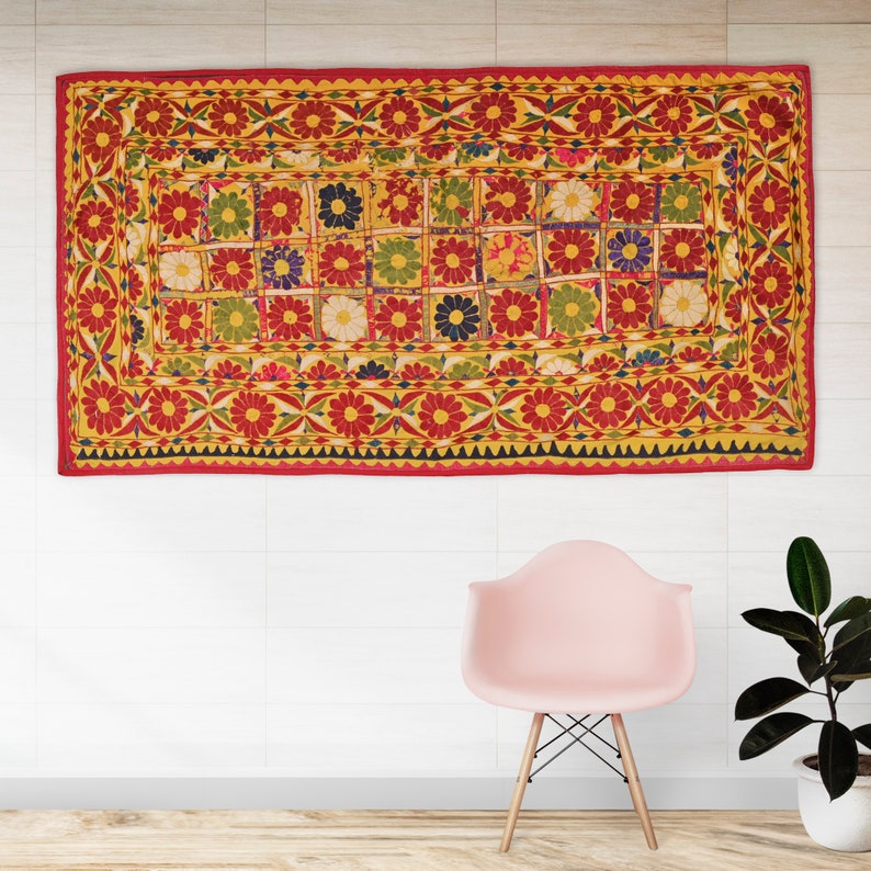 Indian Embroidery Mirror Work Tapestry Wall Hanging Decor Boho Etsy