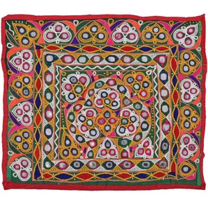 Tapestry Vintage Gujarati 40-50 year old, Cotton Handmade Antique Silk embroidery 1x1 Feet wall hanging Traditional Indian Textile