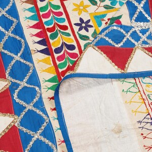 Handmade Vintage Indian Textiles Embroidered Kutch Wall Hanging Placement Mat Antique Sewing Crafts Reclaimed 20-30 Year Old Fabric Remnants