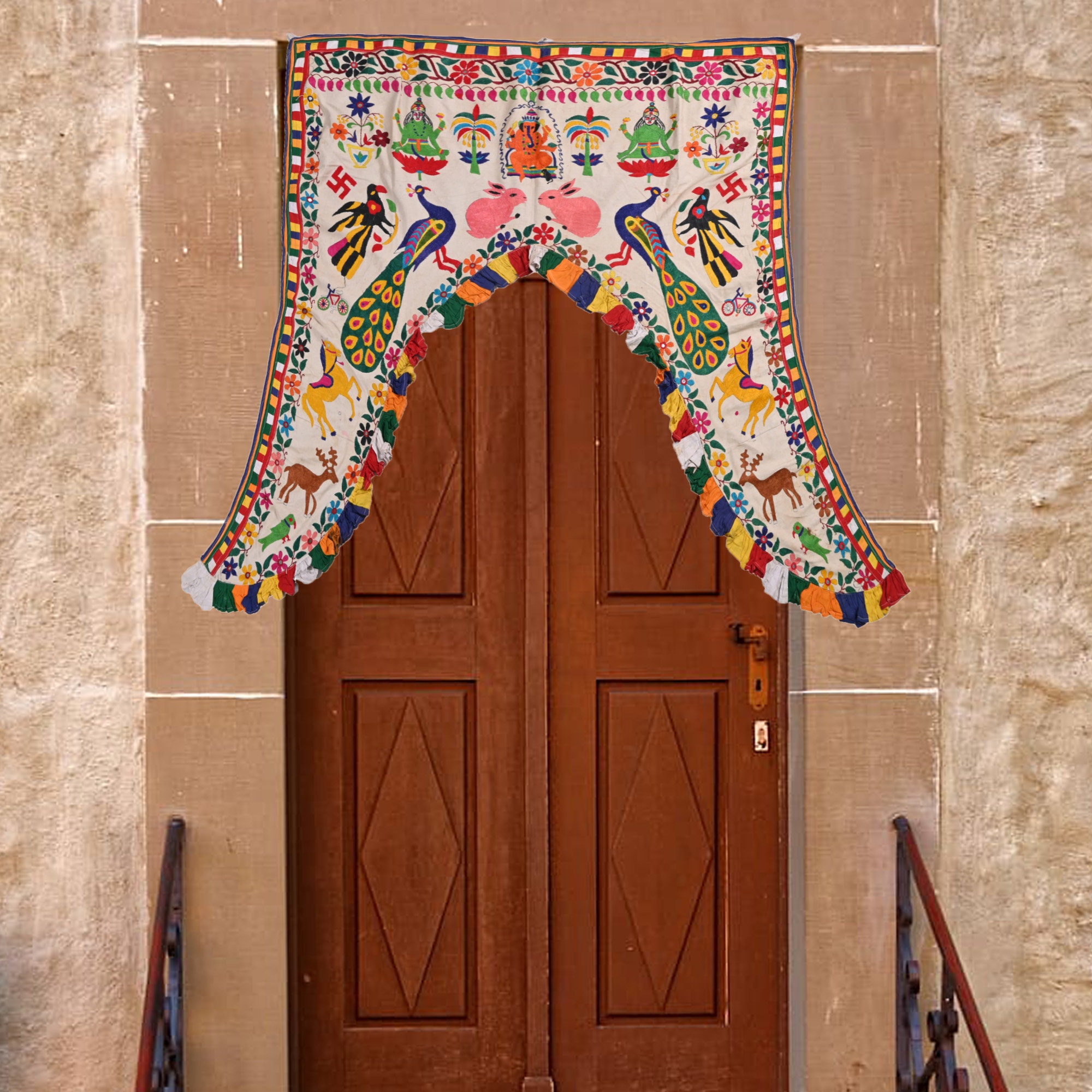 Vintage Made In India Beaded Toran Tapestry 40