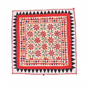 Indian Gujarati Handmade Textile hanging, Unique Floral Wall Art Tapestry, Vintage Bohemian Silk Embroidery Thread Work, Old Tapestry Decor