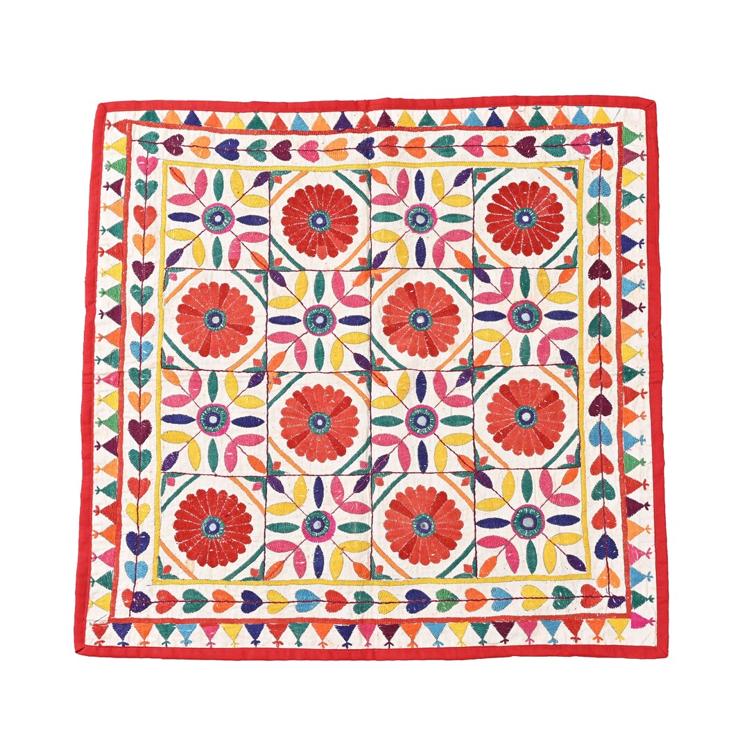 Tapestry, Indian Multi Embroidery Gujarati Wall Hangings, Floral Motifs
