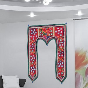 Door Hanging Tapestry Vintage decor hand embroidered toran bandhanwar, traditional tapestry, Door hanging, 70-80 year Old cotton textile