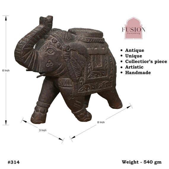 Statue Elephant Deepak - vintage - Lampe à huile éléphant Dokra