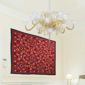 Suzani Silk Indian Wall Hangings Vintage sari Patchwork Bohemian Wall Tapestry Traditional Embroidered wall art Table Cover Decor