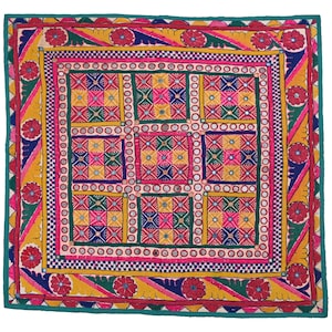 Tapiz floral bordado indio, tapiz vintage para pared, tapiz textil con pájaros, tapiz tradicional gujarati, arte bohemio para colgar en la pared