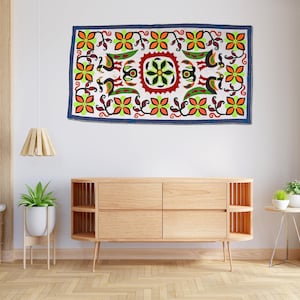 Handmade Antique Vintage Textile Tapestry - Wall hanging Tapestry Art for Home Decor - Embroidery Indian Cotton Textile Aesthetic Tapestry